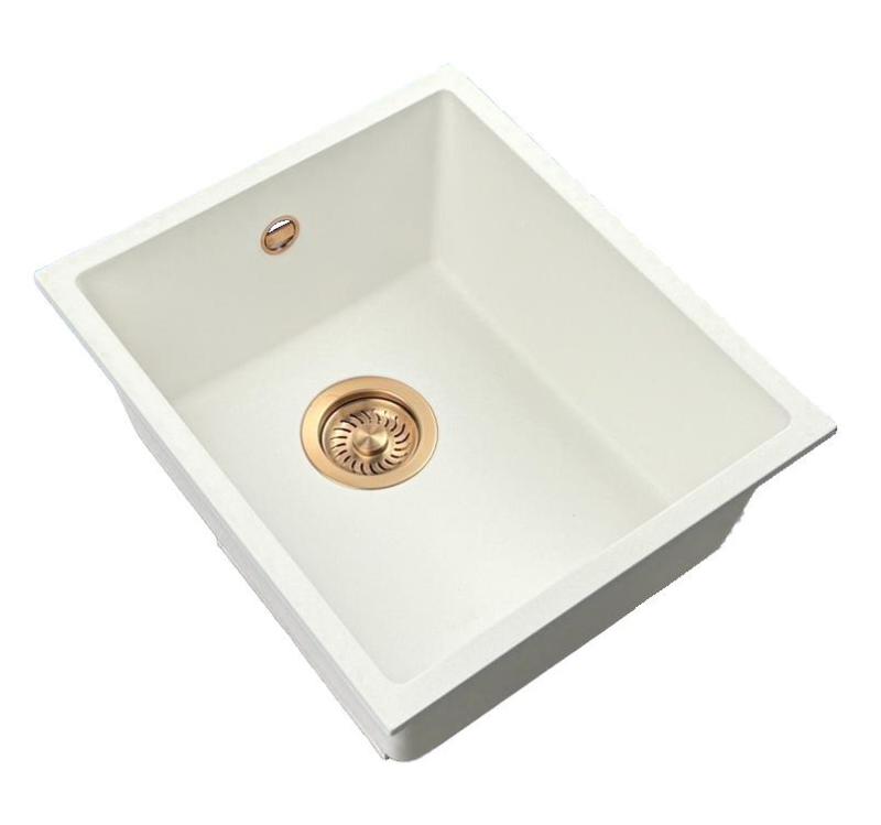 GraniteMy Universal granieten witte spoelbak 34x40 cm wit opbouw onderbouw en vlakinbouw met koperen plug 1208967148
