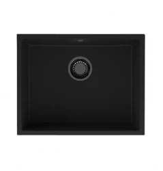 GraniteMy Universal granieten zwarte spoelbak 55x40 cm zwart opbouw onderbouw en vlakinbouw met zwarte plug 1208967150