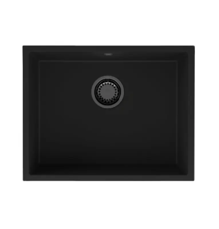 GraniteMy Universal granieten zwarte spoelbak 55x40 cm zwart opbouw onderbouw en vlakinbouw met zwarte plug 1208967150