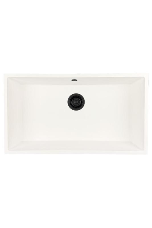 GraniteMy Universal granieten grote witte spoelbak 74x40 cm wit opbouw onderbouw en vlakinbouw met zwarte plug 1208967161