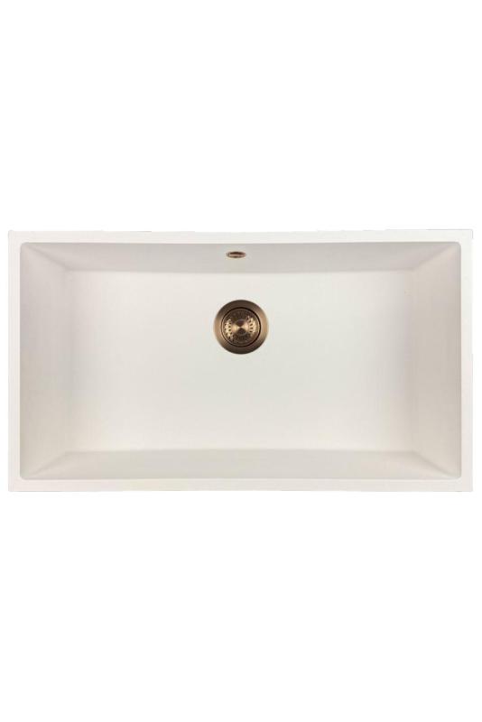 GraniteMy Universal granieten grote witte spoelbak 74x40 cm wit opbouw onderbouw en vlakinbouw met koperen plug 1208967162