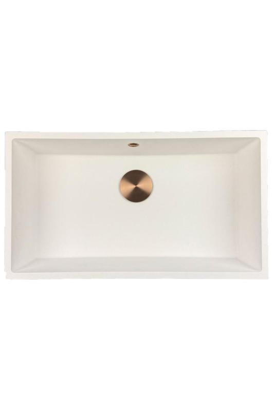 GraniteMy Universal granieten grote witte spoelbak 74x40 cm wit opbouw onderbouw en vlakinbouw met koperen plug 1208967162