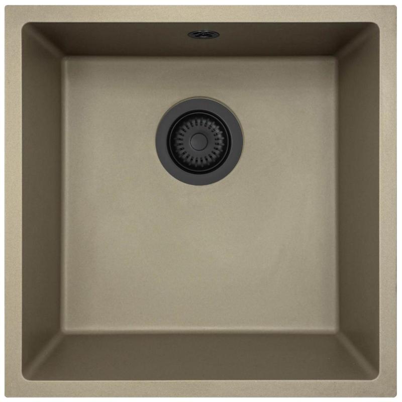 GraniteMy Universal granieten taupe spoelbak 40x40 cm opbouw, onderbouw en vlakinbouw met zwart plug 1208967213