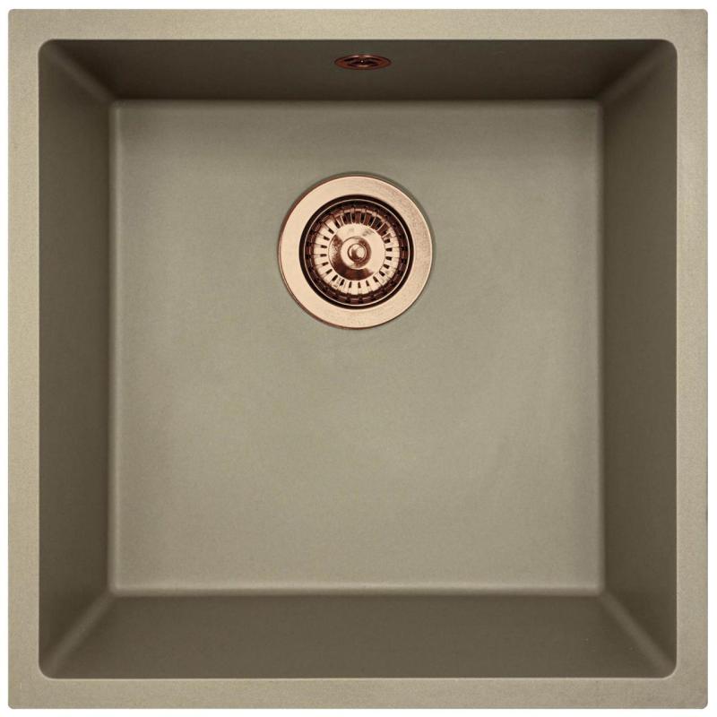 GraniteMy Universal granieten taupe spoelbak 40x40 cm opbouw, onderbouw en vlakinbouw met koper plug 1208967214