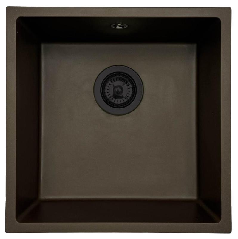 GraniteMy Universal granieten café spoelbak 40x40 cm opbouw, onderbouw en vlakinbouw met zwart plug 1208967216