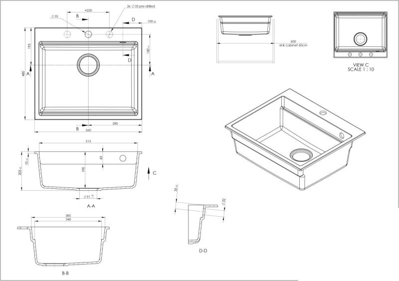 GraniteMy Steam granieten spoelbak 56x48 cm zwart opbouw met gouden plug inclusief accessoires 1208967235