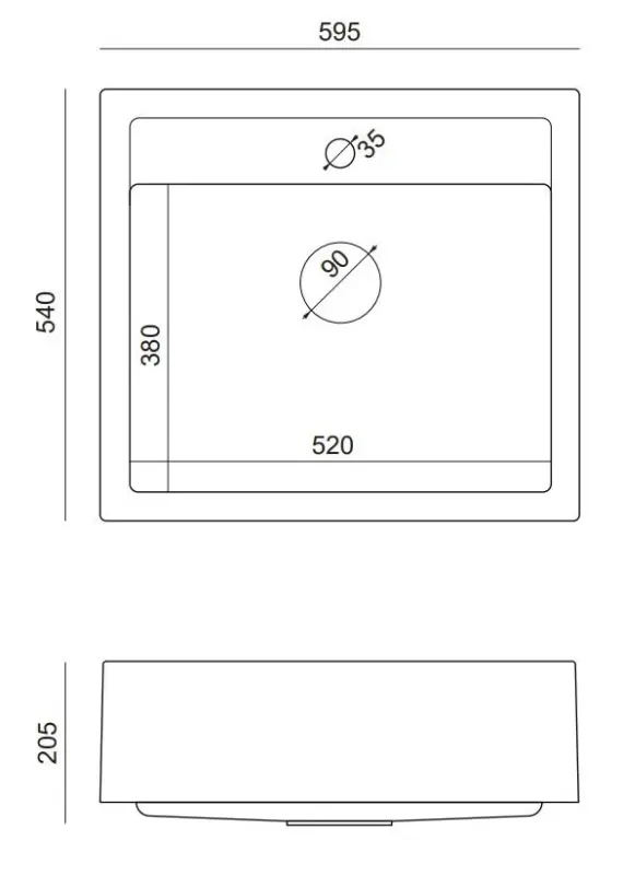 Quadri Farmhouse landelijke tussen of opbouw granieten spoelbak antracite met gouden plug 595x540mm 1208967267
