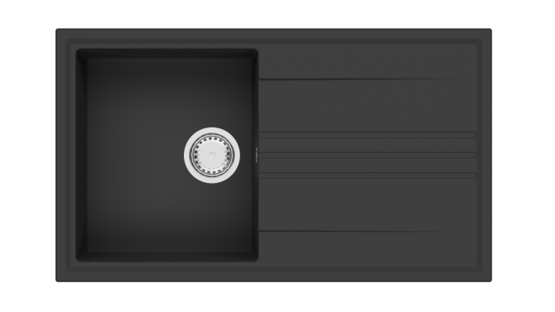 GraniteMy Vesi granieten opbouw zwarte spoelbak 86x50cm met afdruip omkeerbaar met rvs plug 1208967279