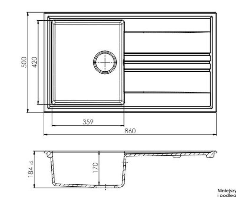 GraniteMy Vesi granieten opbouw zwarte spoelbak 86x50cm met afdruip omkeerbaar met koperen plug 1208967290