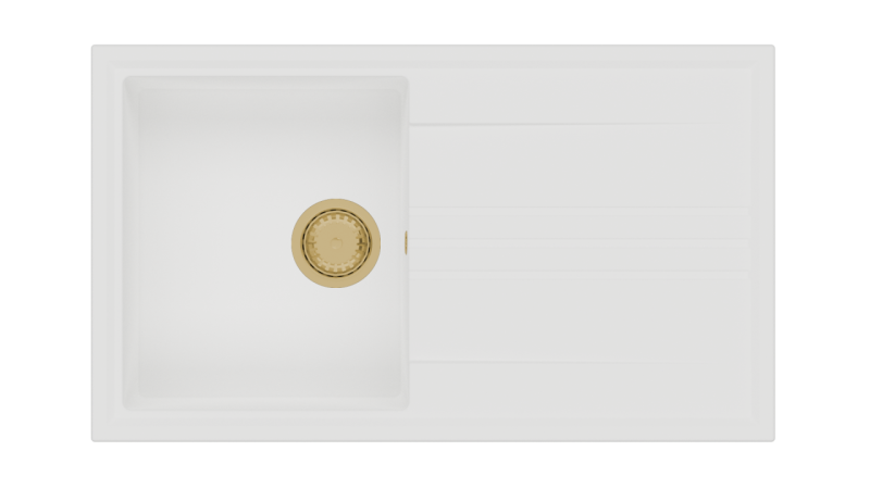 GraniteMy Vesi granieten opbouw witte spoelbak 86x50cm met afdruip omkeerbaar met gouden plug 1208967293