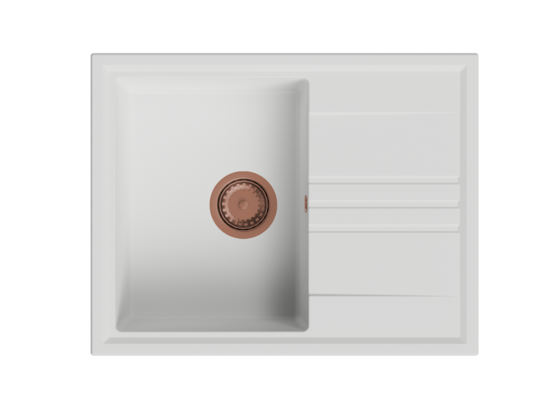 GraniteMy Vesi granieten opbouw witte spoelbak 64x50cm met afdruip omkeerbaar met koperen plug 1208967301