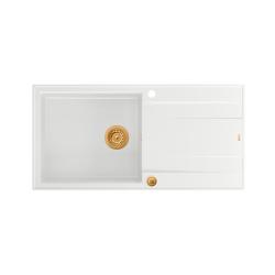 Quadri Luton witte granieten opbouw spoelbak met afdruipvlak omkeerbaar 100x50cm met koperen plug 1208967318