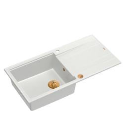 Quadri Luton witte granieten opbouw spoelbak met afdruipvlak omkeerbaar 100x50cm met koperen plug 1208967318