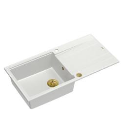 Quadri Luton witte granieten opbouw spoelbak met afdruipvlak omkeerbaar 100x50cm met gouden plug 1208967319