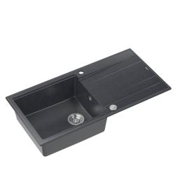 Quadri Luton antraciet granieten opbouw spoelbak met afdruipvlak omkeerbaar 100x50cm met rvs plug 1208967320