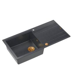 Quadri Luton antraciet granieten opbouw spoelbak met afdruipvlak omkeerbaar 100x50cm met koperen plug 1208967321