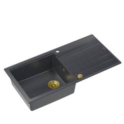 Quadri Luton antraciet granieten opbouw spoelbak met afdruipvlak omkeerbaar 100x50cm met gouden plug 1208967322