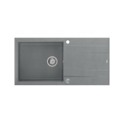 Quadri Luton grijs granieten opbouw spoelbak met afdruipvlak omkeerbaar 100x50cm met rvs plug 1208967323