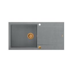 Quadri Luton grijs granieten opbouw spoelbak met afdruipvlak omkeerbaar 100x50cm met koperen plug 1208967324