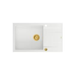 Quadri Luton witte granieten grote opbouw spoelbak met afdruipvlak omkeerbaar 86x50cm met gouden plug 1208967329
