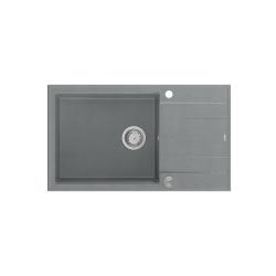 Quadri Luton grijs granieten grote opbouw spoelbak met afdruipvlak omkeerbaar 86x50cm met rvs plug 1208967330