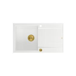 Quadri Luton witte granieten opbouw spoelbak met afdruipvlak omkeerbaar 86x50cm met gouden plug 1208967338