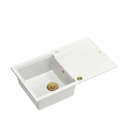 Quadri Luton witte granieten opbouw spoelbak met afdruipvlak omkeerbaar 86x50cm met gouden plug 1208967338