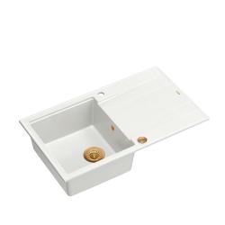 Quadri Luton witte granieten opbouw spoelbak met afdruipvlak omkeerbaar 86x50cm met koperen plug 1208967339