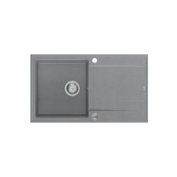Quadri Luton grijs granieten opbouw spoelbak met afdruipvlak omkeerbaar 86x50cm met rvs plug 1208967340