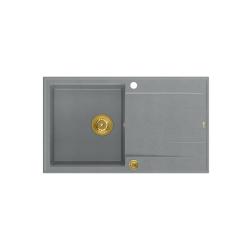Quadri Luton grijs granieten opbouw spoelbak met afdruipvlak omkeerbaar 86x50cm met gouden plug 1208967341