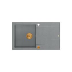 Quadri Luton grijs granieten opbouw spoelbak met afdruipvlak omkeerbaar 86x50cm met koperen plug 1208967342