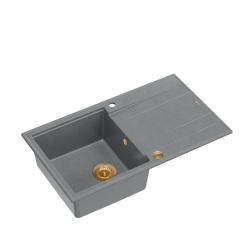 Quadri Luton grijs granieten opbouw spoelbak met afdruipvlak omkeerbaar 86x50cm met koperen plug 1208967342