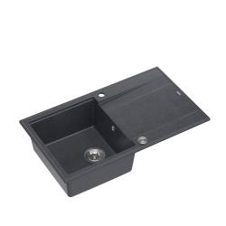 Quadri Luton antraciet granieten opbouw spoelbak met afdruipvlak omkeerbaar 86x50cm met rvs plug 1208967343