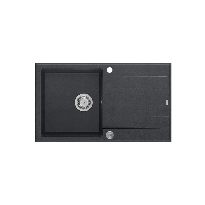 Quadri Luton antraciet granieten opbouw spoelbak met afdruipvlak omkeerbaar 86x50cm met rvs plug 1208967343