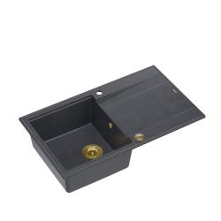 Quadri Luton antraciet granieten opbouw spoelbak met afdruipvlak omkeerbaar 86x50cm met gouden plug 1208967344