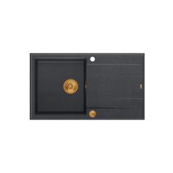 Quadri Luton antraciet granieten opbouw spoelbak met afdruipvlak omkeerbaar 86x50cm met koperen plug 1208967345
