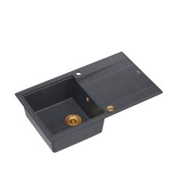 Quadri Luton antraciet granieten opbouw spoelbak met afdruipvlak omkeerbaar 86x50cm met koperen plug 1208967345