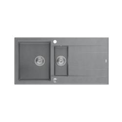 Quadri Luton grijs granieten opbouw 1,5 spoelbak met afdruipvlak omkeerbaar 100x50cm met rvs plug 1208967350