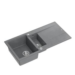 Quadri Luton grijs granieten opbouw 1,5 spoelbak met afdruipvlak omkeerbaar 100x50cm met rvs plug 1208967350