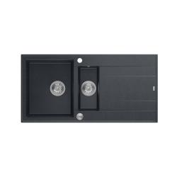 Quadri Luton antraciet granieten opbouw 1,5 spoelbak met afdruipvlak omkeerbaar 100x50cm met rvs plug 1208967353