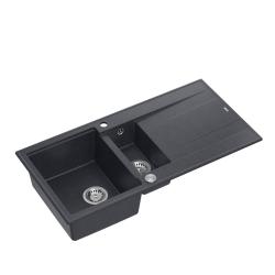 Quadri Luton antraciet granieten opbouw 1,5 spoelbak met afdruipvlak omkeerbaar 100x50cm met rvs plug 1208967353