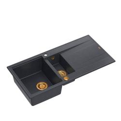 Quadri Luton antraciet granieten opbouw 1,5 spoelbak met afdruipvlak omkeerbaar 100x50cm met koperen plug 1208967355