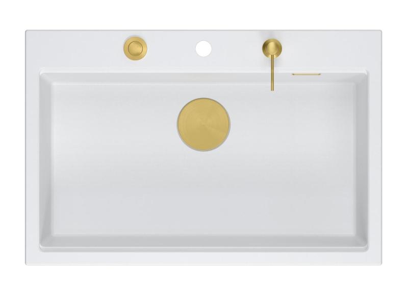 Quadri Hard Rock wit granieten opbouw grote spoelbak  76x50cm inclusief gouden plug en accessoires 1208967424