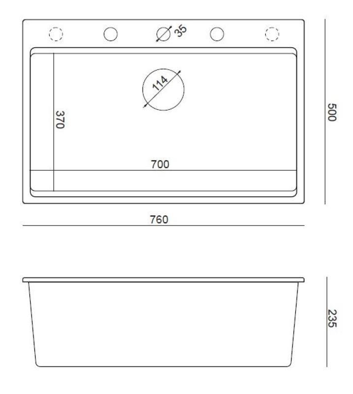 Quadri Hard Rock grijs granieten opbouw grote spoelbak 76x50cm inclusief rvs plug en accessoires 1208967430