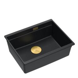 Quadri Newport II graniet onderbouw zwart spoelbak 560x450 mm met gouden plug en  afvoerkapje 1208967449
