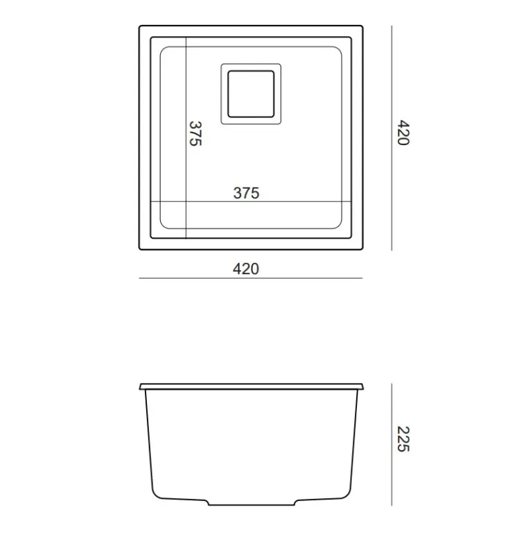 Quadri Quadrangle wit graniet onderbouw spoelbak 42x42cm met koperen plug 1208967490