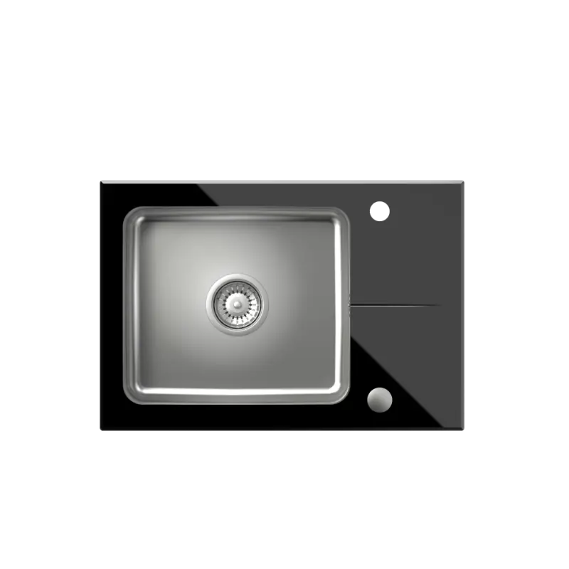 Quadri Glazz Set met keukenkraan en opbouw rvs spoelbak met zwarte glazen afdruipgedeelte 64x44cm omkeerbaar 1208967493