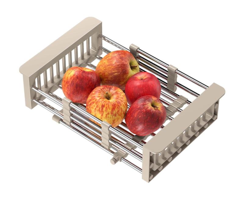 Quadri Universeel uitschuifbare inzetbak inzetmandje of restenmandje rvs met beige handgrepen 225mm breed 1208967544