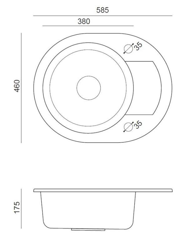 Quadri Londen Antraciet Granieten Ronde Spoelbak met Afdruipgedeelte 585x460mm Omkeerbaar - 1208967585