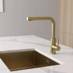Pure.Sink Elite Steel Spark-S keukenkraan PVD geborsteld goud met uittrekbare uitloop PS8041-60